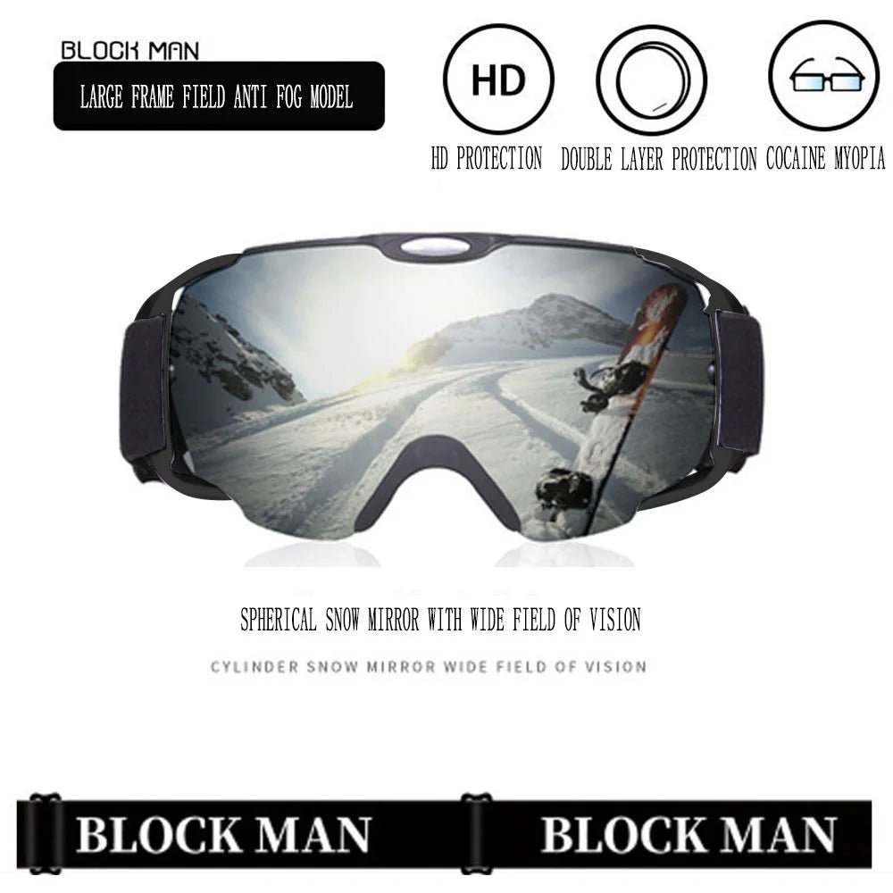 201 Double Layer Anti-fog Anti-UV Ski Goggles Winter Windproof Ski Eye Glasses - Black - 3