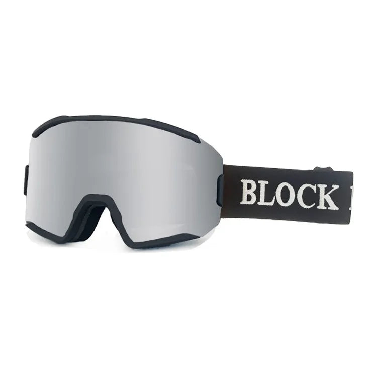 BLOCK MAN 289 Double Layer HD Large Vision Winter Ski Goggles Anti-fog Anti-UV Windproof Ski Glasses - Black Frame / Silver Lens - 1