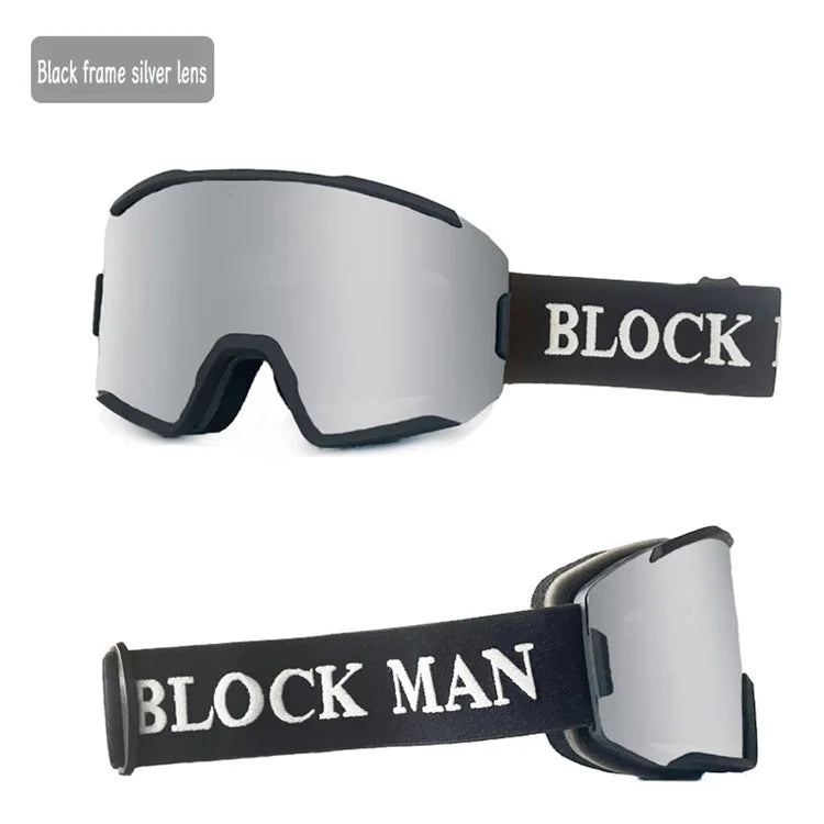 BLOCK MAN 289 Double Layer HD Large Vision Winter Ski Goggles Anti-fog Anti-UV Windproof Ski Glasses - Black Frame / Silver Lens - 2
