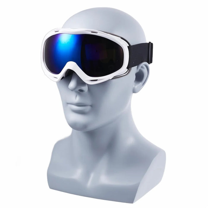BLOCK MAN 227 Winter Double Layer Anti-fog Anti-UV Ski Goggles Large Vision Anti-impact Ski Protection Glasses - White Frame / Blue Lens - 6