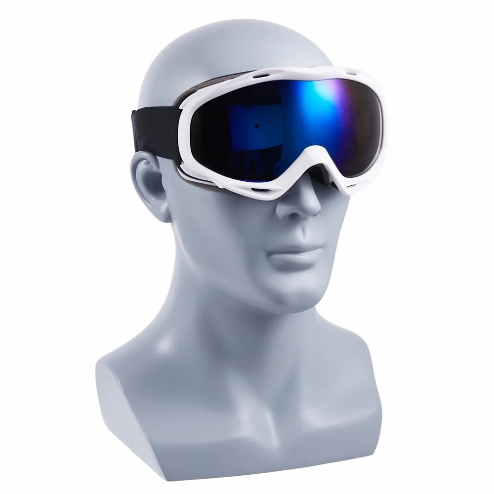 BLOCK MAN 227 Winter Double Layer Anti-fog Anti-UV Ski Goggles Large Vision Anti-impact Ski Protection Glasses - White Frame / Blue Lens - 7