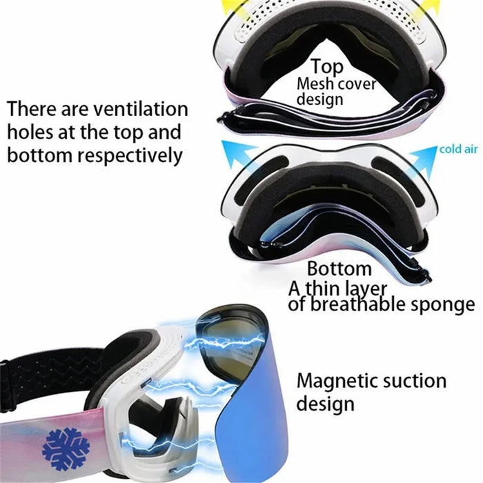 SNOWLEDGE HB-197B Sports Magnetic Ski Goggles Boardless Double Layer Anti-Fog Ski Glasses Skiing Gear - Blue - 3