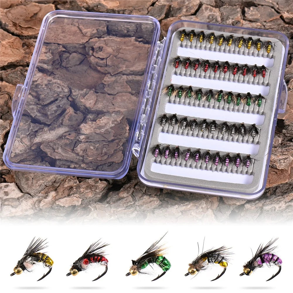 LEO 28254 50Pcs Fly Fishing Lures Kit Artificial Bait for Bass Trout Salmon Fishing Accessories - Insect - 4
