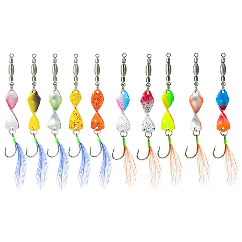 A298 10Pcs Spinning Spoon Lure Set 360 Degree Rotation Metal Fishing Bait with Storage Box - 1