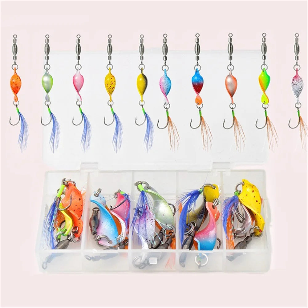 A298 10Pcs Spinning Spoon Lure Set 360 Degree Rotation Metal Fishing Bait with Storage Box - 2