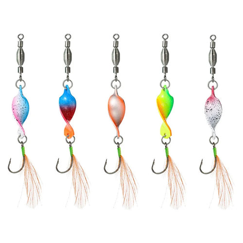 A298 5Pcs Spinning Spoon Lure Set 360 Degree Rotation Metal Fishing Bait with Storage Box - Blue - 1