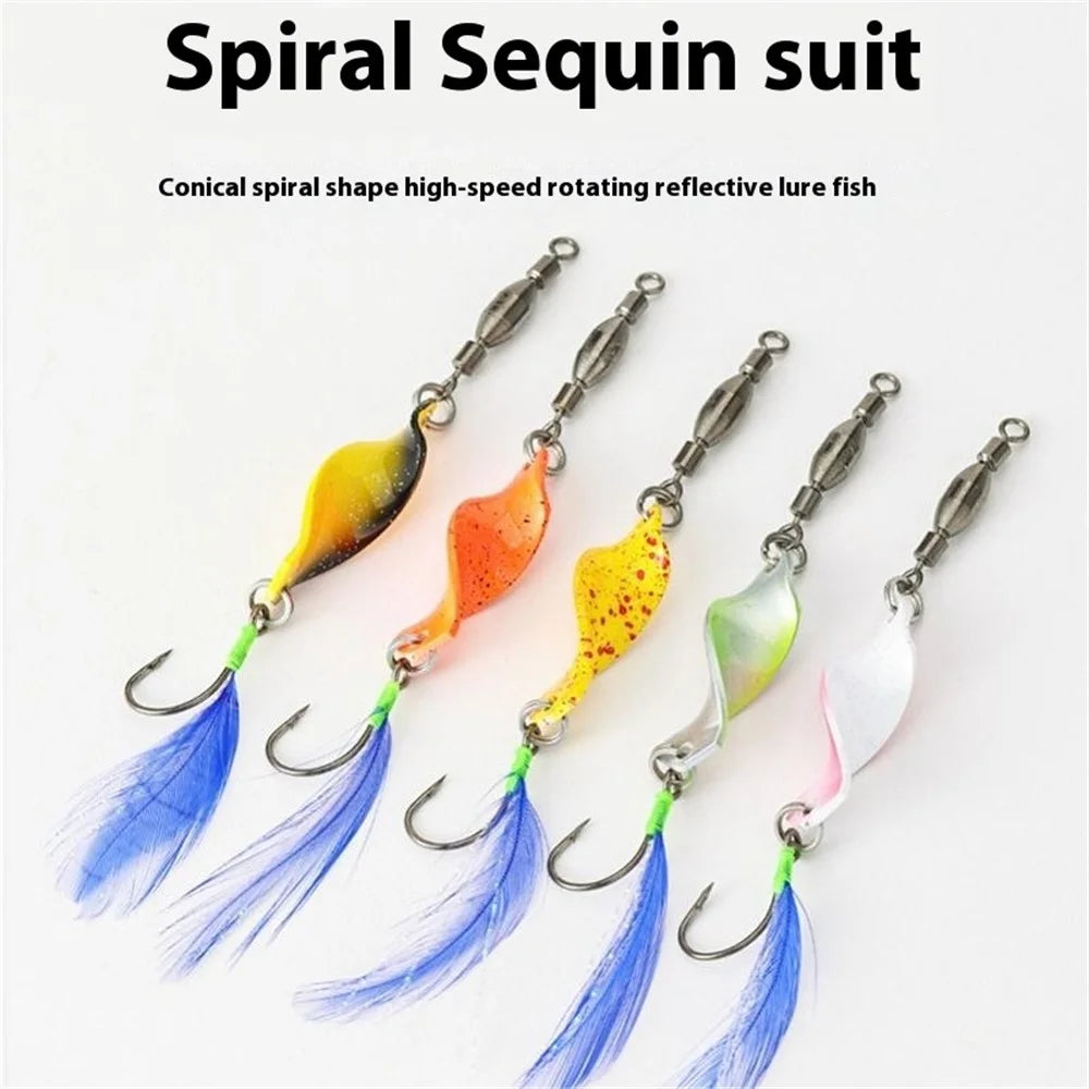 A298 5Pcs Spinning Spoon Lure Set 360 Degree Rotation Metal Fishing Bait with Storage Box - Blue - 7