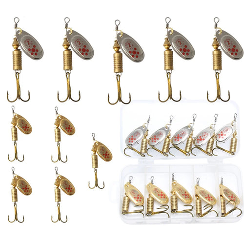 10Pcs Metal Fishing Lures Rotating Spoon Baits with Storage Box for Freshwater Saltwater - 1