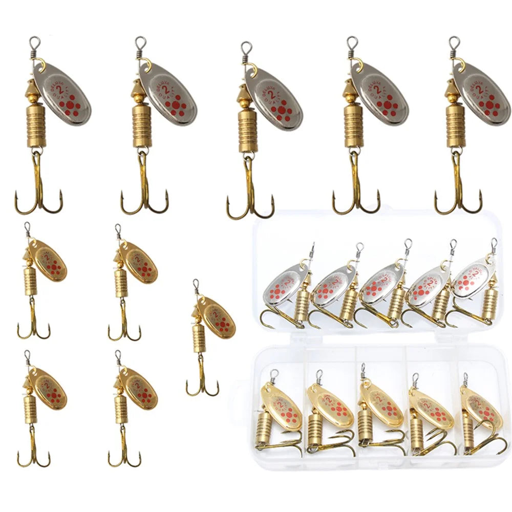 10Pcs Metal Fishing Lures Rotating Spoon Baits with Storage Box for Freshwater Saltwater - 1