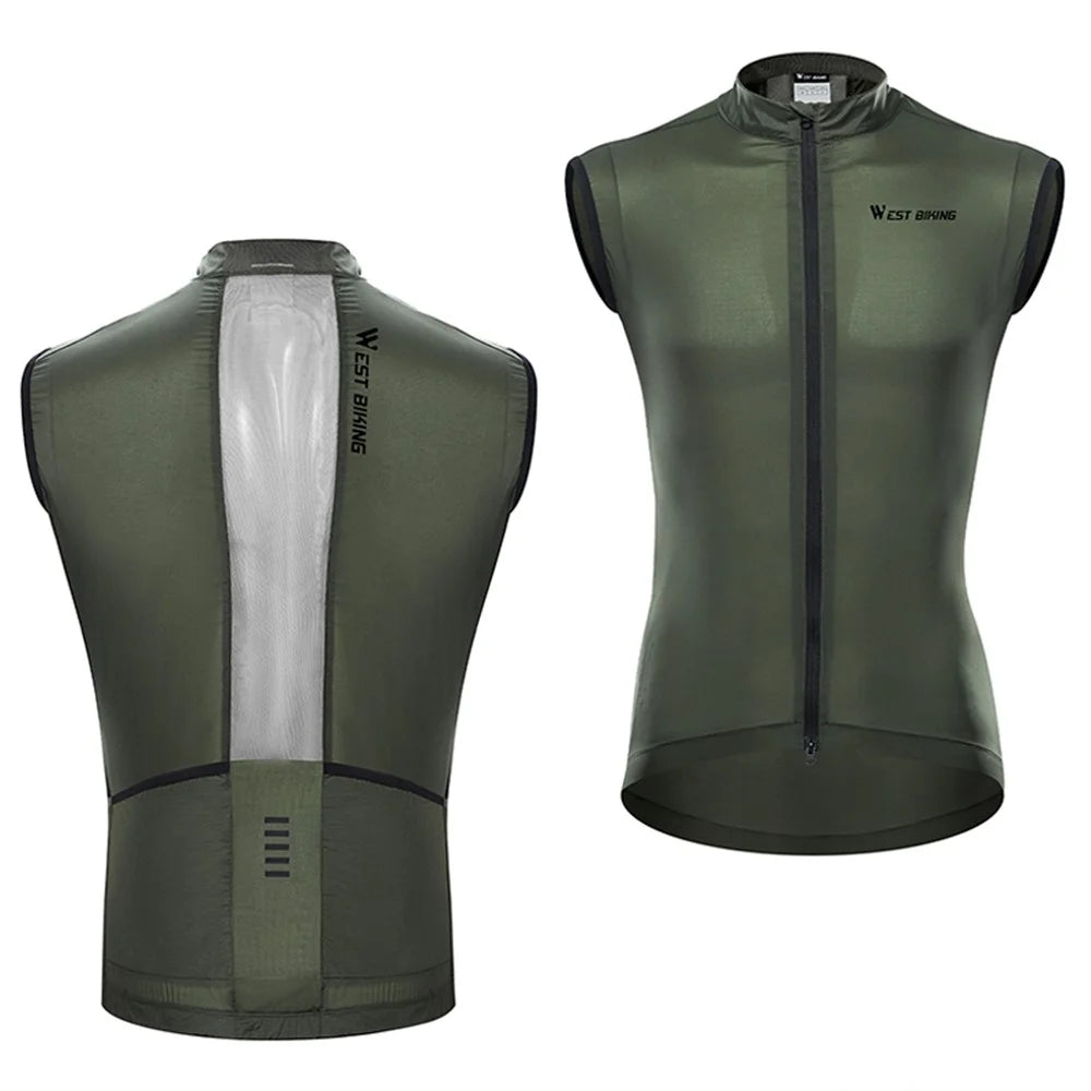 WEST BIKING YP0206171 Unisex Cycling Zipper Vest Windproof Breathable Sleeveless Top - Green S - 2