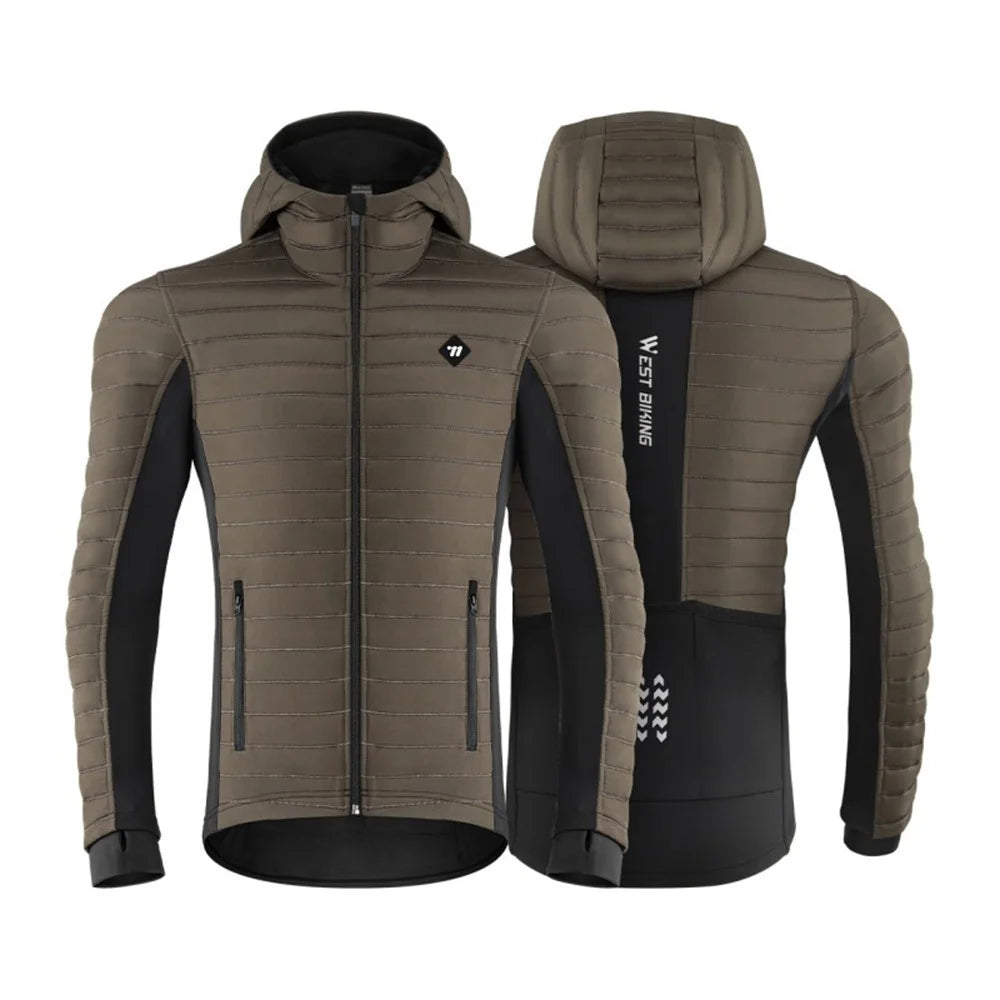 WEST BIKING YP0202335 Autumn Winter Keep Warm Windproof Cycling Coat High Collar Hood Jacket - Brown / M - 2