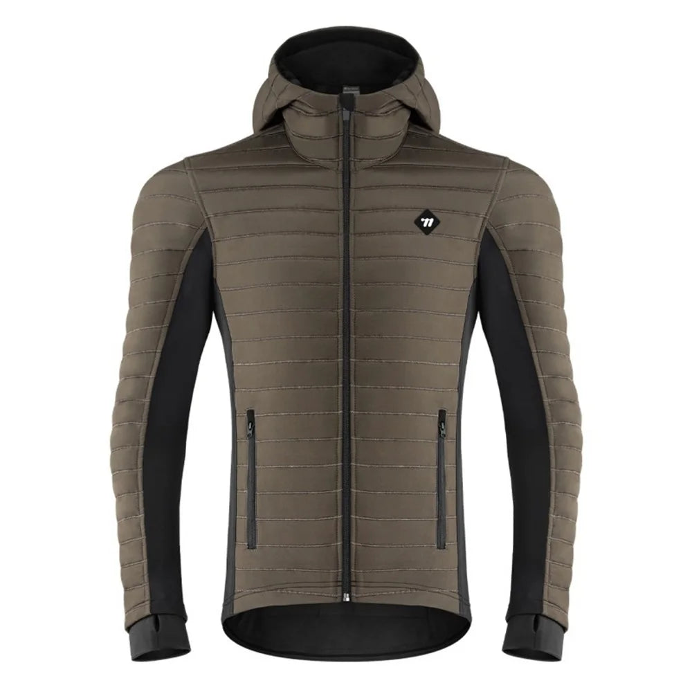 WEST BIKING YP0202335 Autumn Winter Keep Warm Windproof Cycling Coat High Collar Hood Jacket - Brown / M - 3