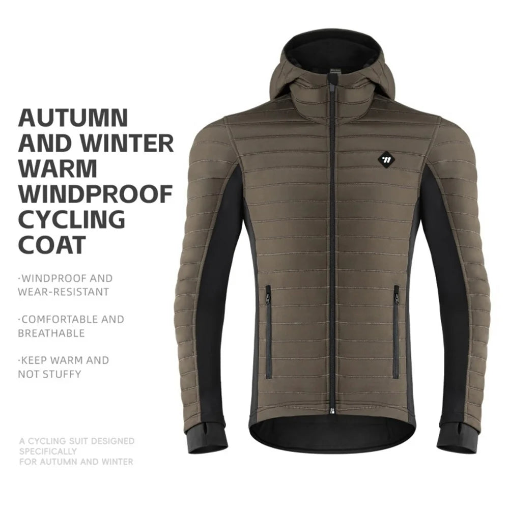 WEST BIKING YP0202335 Autumn Winter Keep Warm Windproof Cycling Coat High Collar Hood Jacket - Brown / M - 6