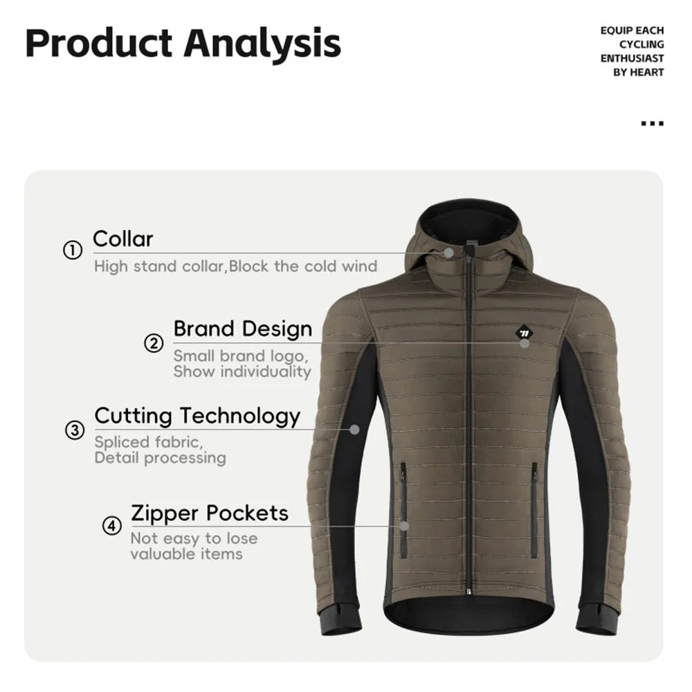 WEST BIKING YP0202335 Autumn Winter Keep Warm Windproof Cycling Coat High Collar Hood Jacket - Brown / M - 7