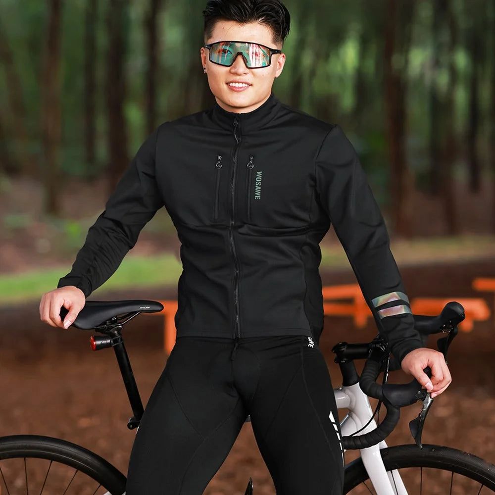 WOSAWE BE206 Autumn Winter Men Cycling Jacket Windproof Zipper Sports Coat - Black Asia M / Europe S - 4