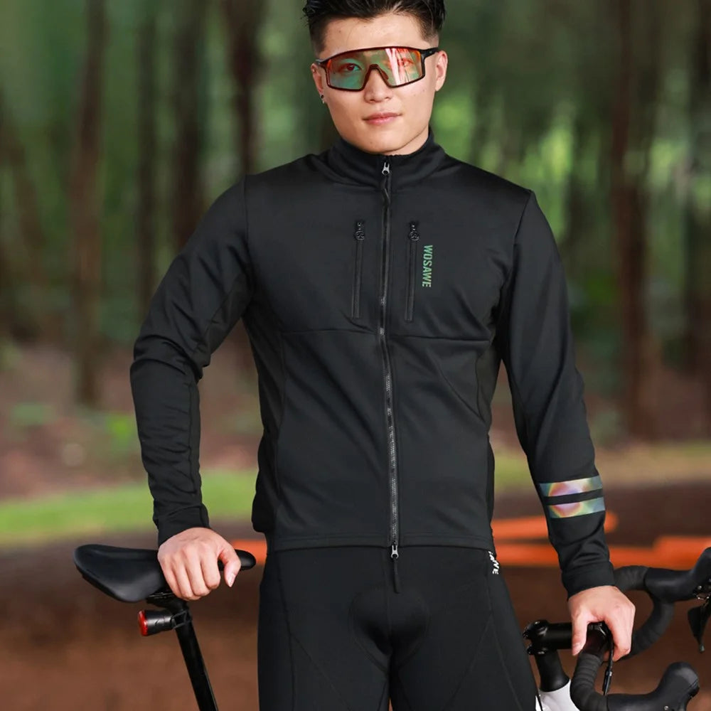 WOSAWE BE206 Autumn Winter Men Cycling Jacket Windproof Zipper Sports Coat - Black Asia M / Europe S - 5