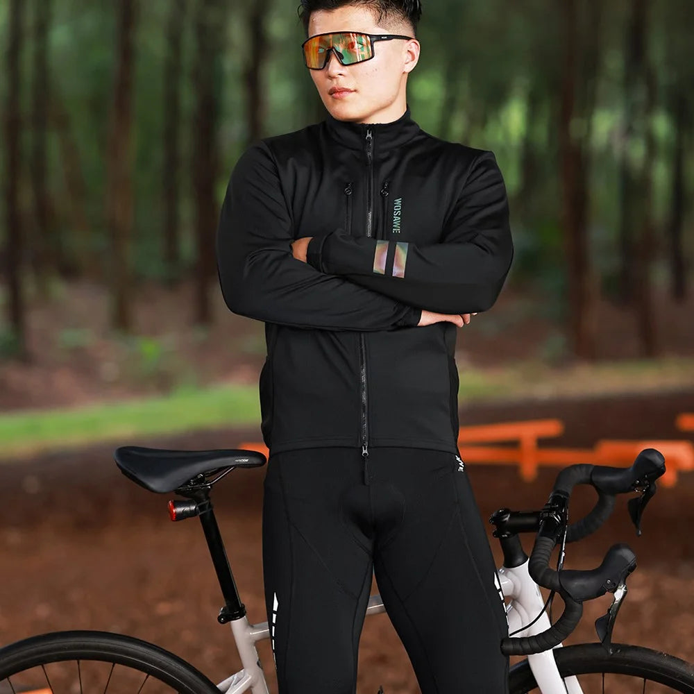 WOSAWE BE206 Autumn Winter Men Cycling Jacket Windproof Zipper Sports Coat - Black Asia M / Europe S - 6