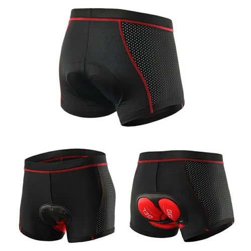 ARSUXEO 001C Outdoor Cycling Shorts Padded Breathable Quick Dry Bike Riding Boxer Briefs - Asian Size M (European Size S) - Red Line - 1
