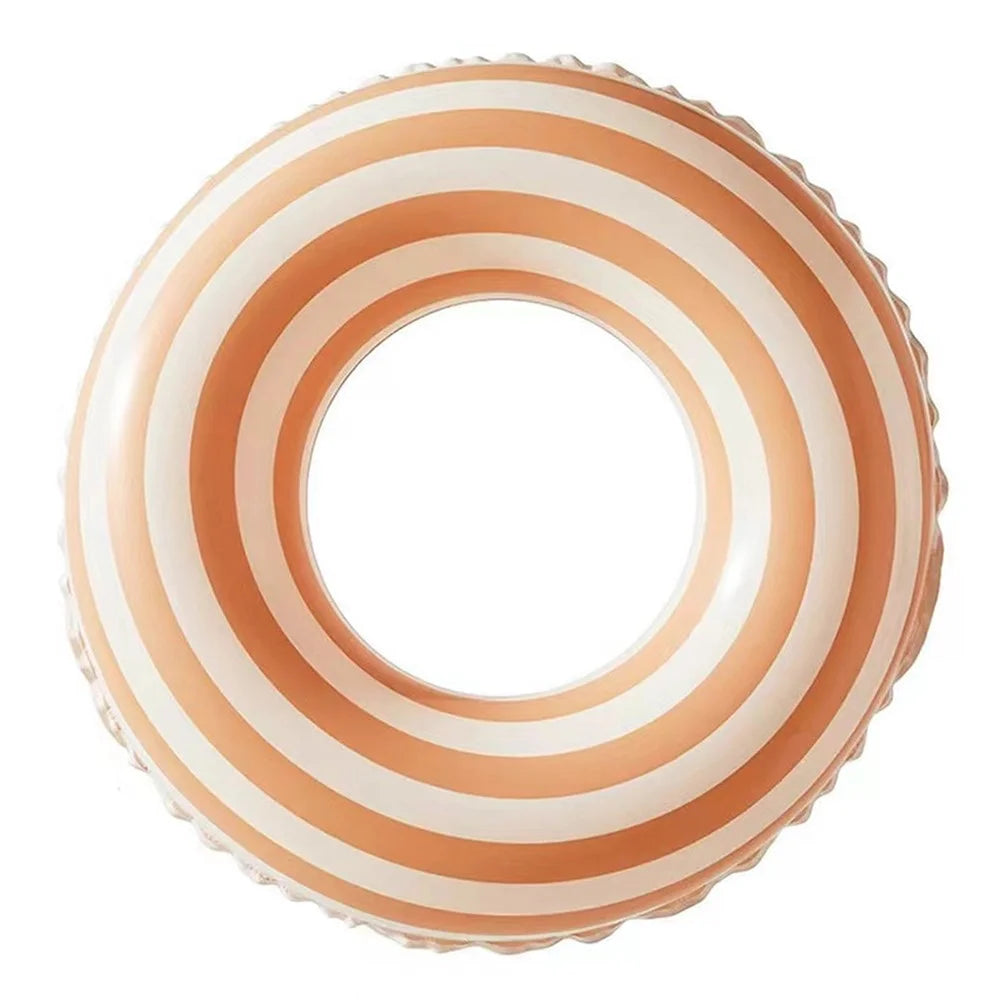 Size 80 Inflatable Retro Swim Ring Anti Flip Thickened PVC Pool Float Ring for Ages 10-15 - Orange Stripe - 1