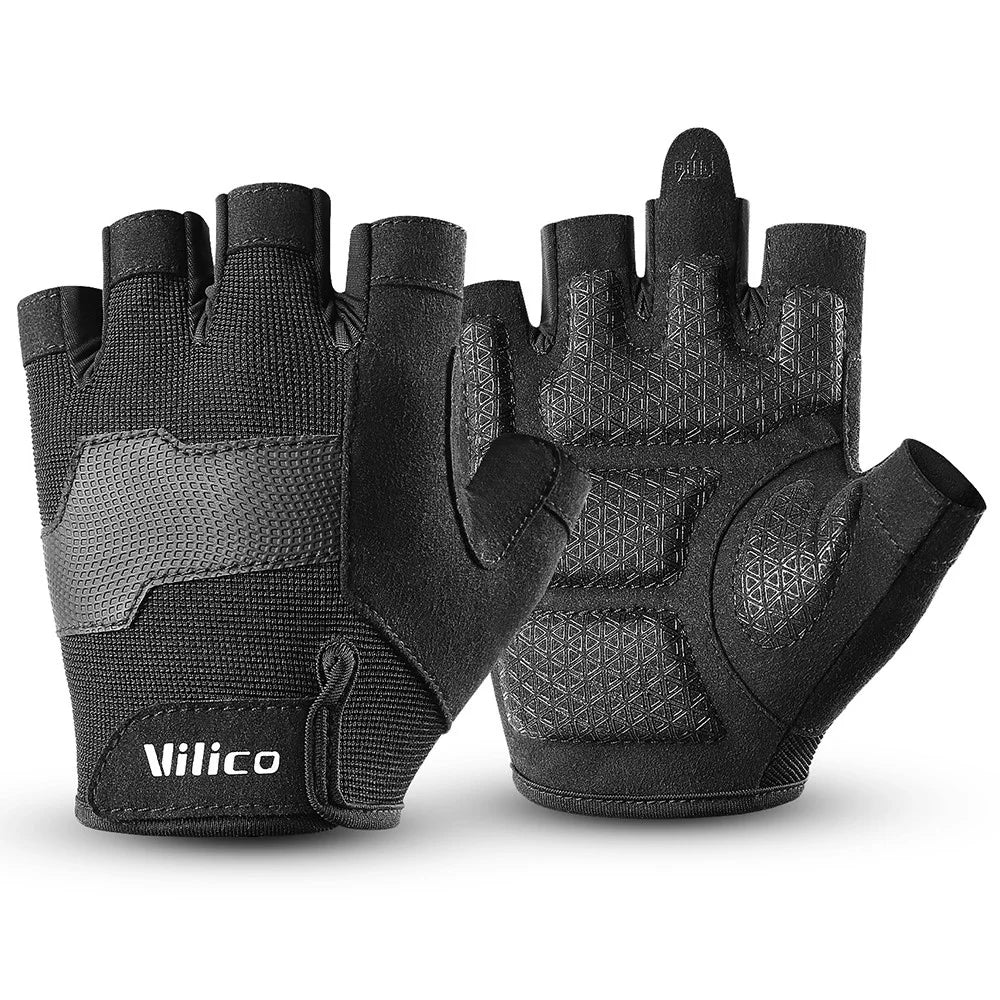VILICO A0133 1 Pair Cycling Fishing Fitness Gloves Half Finger Weightlifting Anti-Callus Gloves - Black M - 1