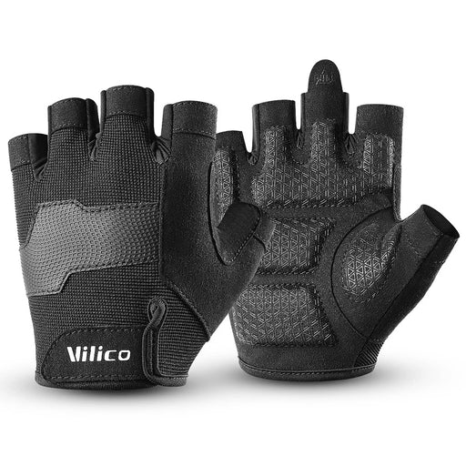 VILICO A0133 1 Pair Cycling Fishing Fitness Gloves Half Finger Weightlifting Anti-Callus Gloves - Black M - 1