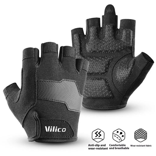 VILICO A0133 1 Pair Cycling Fishing Fitness Gloves Half Finger Weightlifting Anti-Callus Gloves - Black M - 2