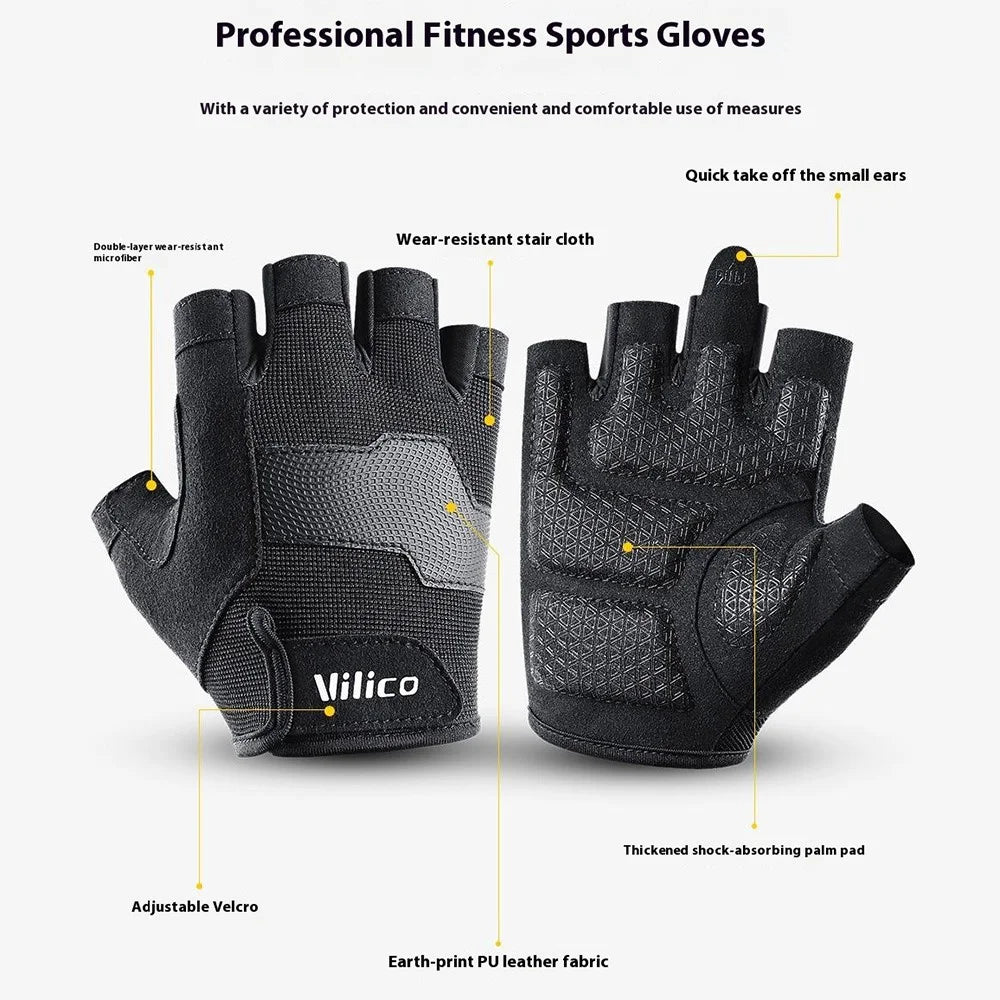 VILICO A0133 1 Pair Cycling Fishing Fitness Gloves Half Finger Weightlifting Anti-Callus Gloves - Black M - 7