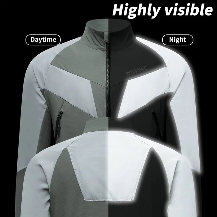 WOSAWE Spring Summer Cycling Jacket Bike Windproof Water Resistant Reflective Climbing Night Running Jacket, Asian XL / EU L - Black - 4
