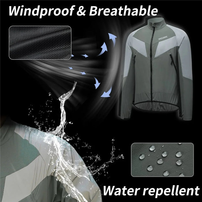 WOSAWE Spring Summer Cycling Jacket Bike Windproof Water Resistant Reflective Climbing Night Running Jacket, Asian XL / EU L - Black - 5