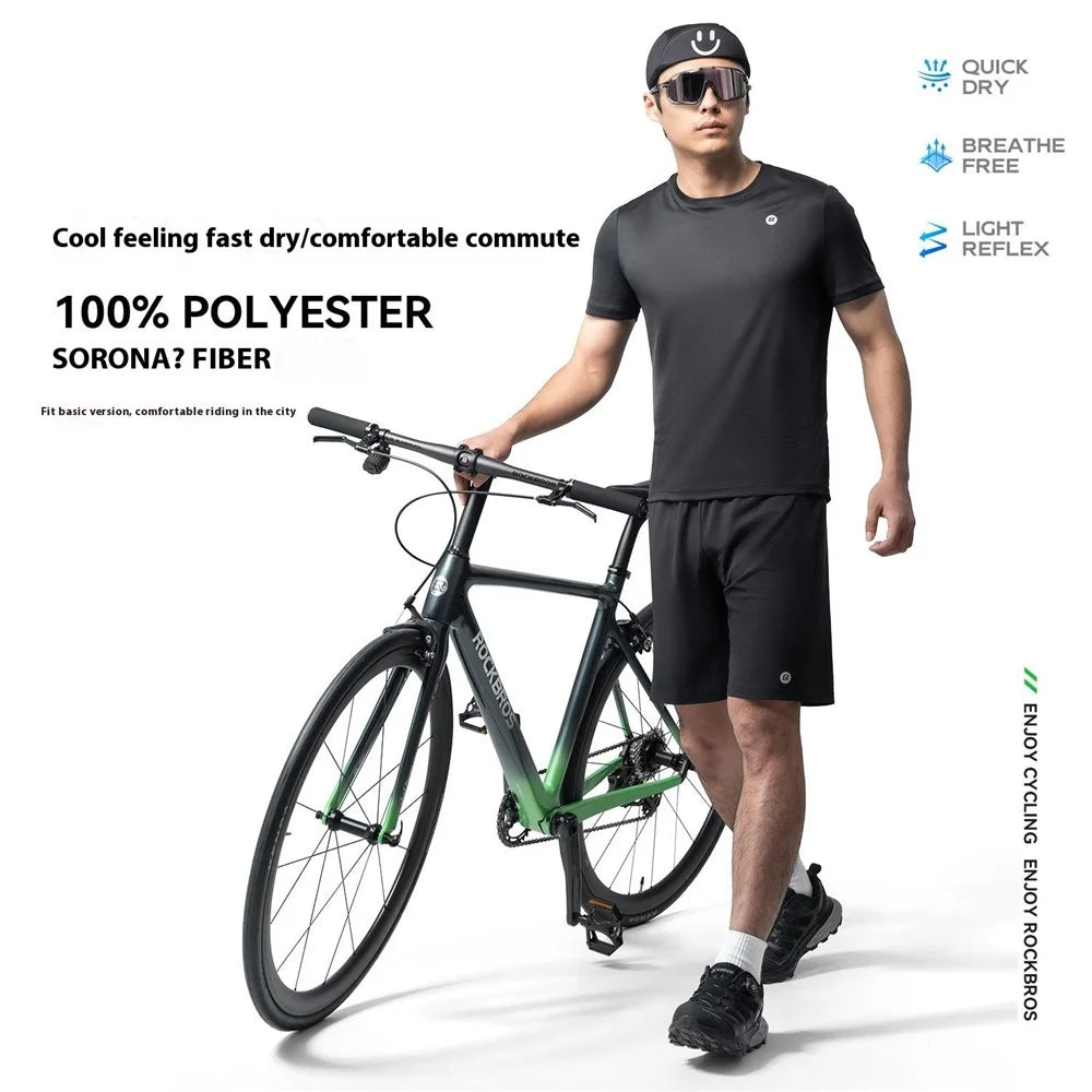ROCKBROS Men Summer Cycling Jersey Road Bike Casual Sports Top Breathable Short Sleeve T-Shirt - Black S (EU / XS) - 5