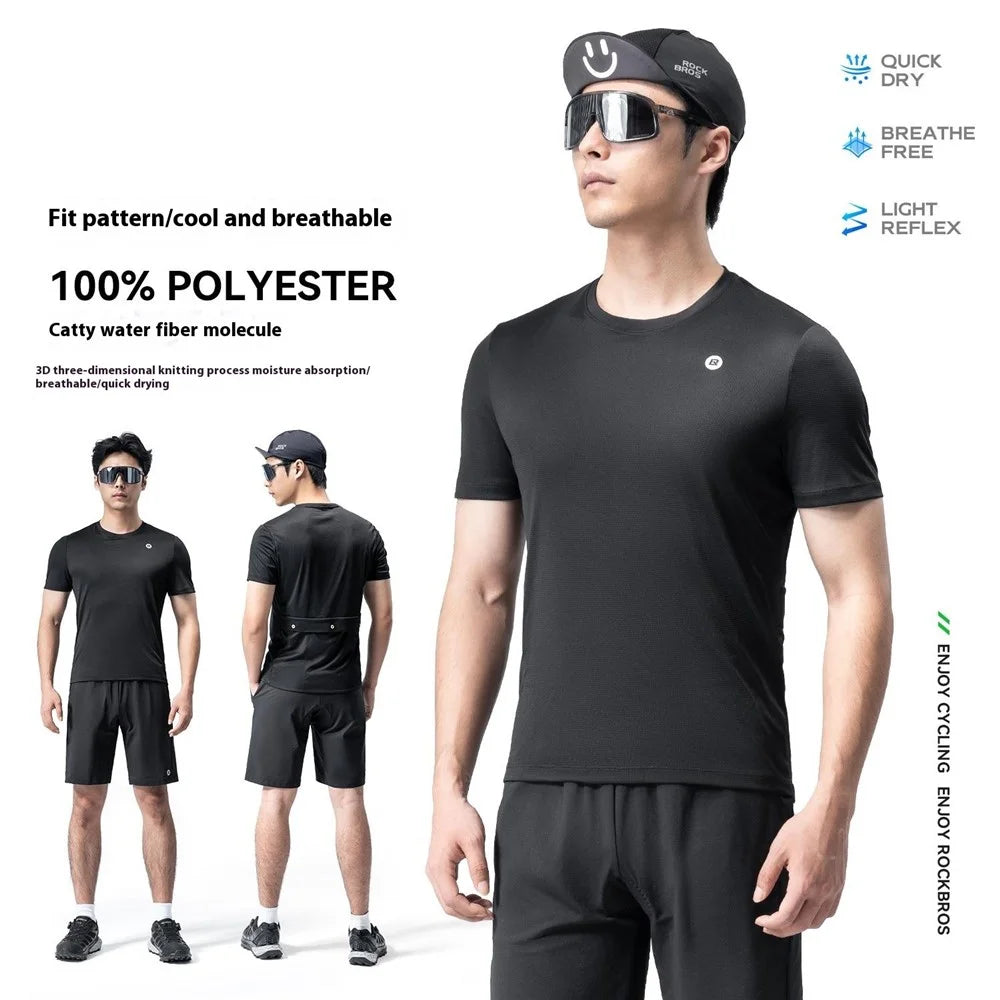 ROCKBROS Men Summer Cycling Jersey Road Bike Casual Sports Top Breathable Short Sleeve T-Shirt - Black S (EU / XS) - 7