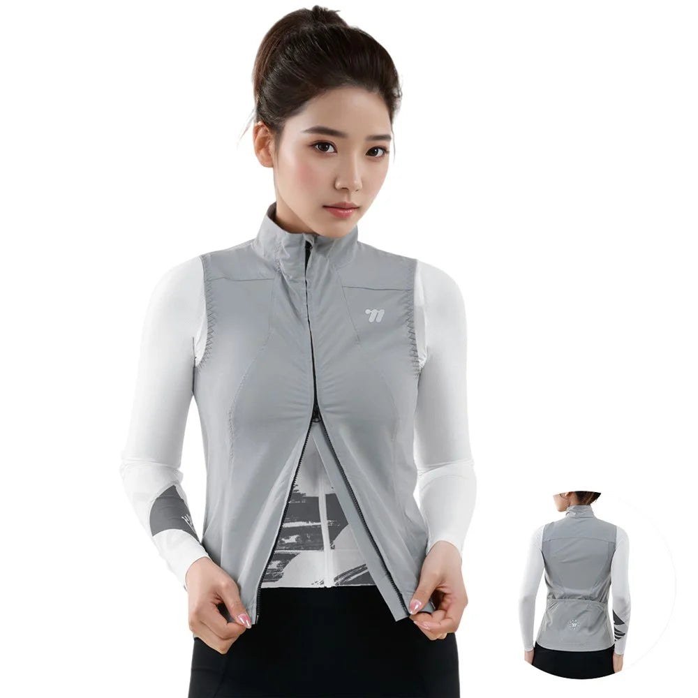 WEST BIKING YP0206179 Women Spring Summer Cycling Vest Windproof Sleeveless Jacket Road Bike Jersey - Grey S - 1