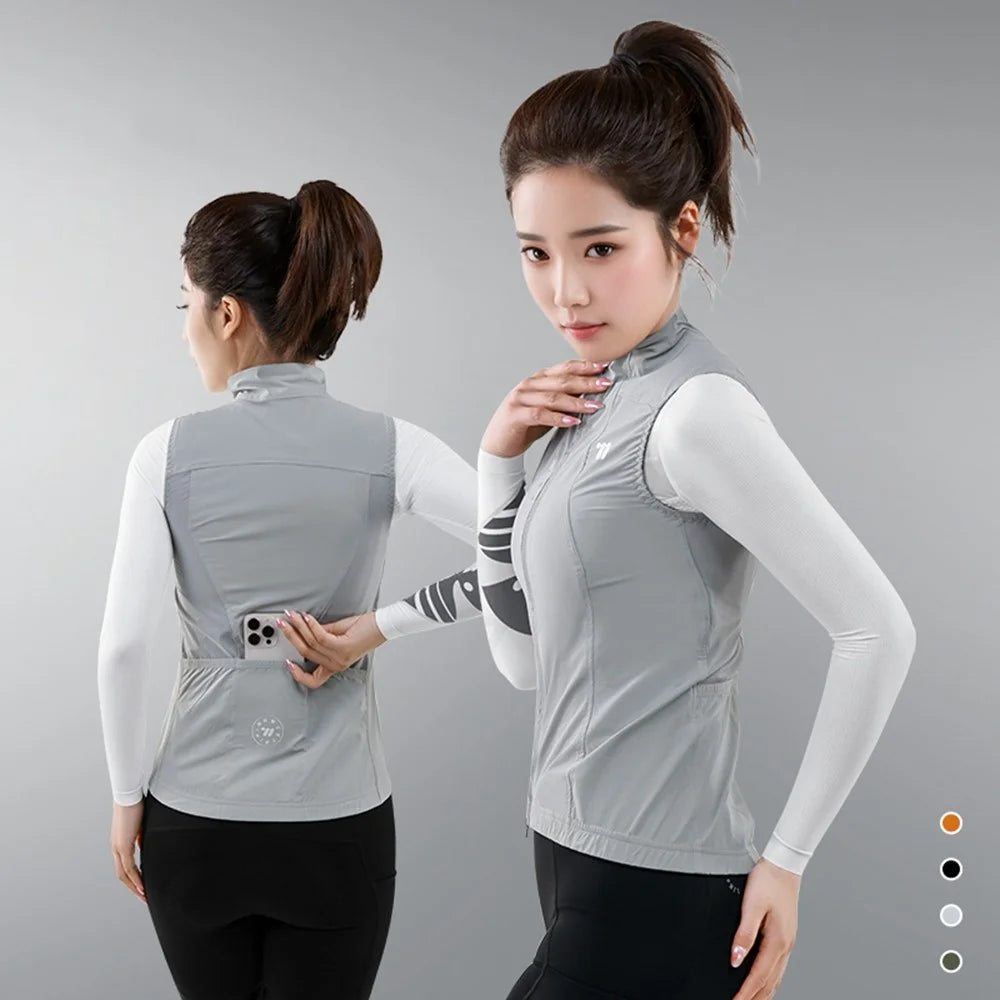 WEST BIKING YP0206179 Women Spring Summer Cycling Vest Windproof Sleeveless Jacket Road Bike Jersey - Grey S - 4