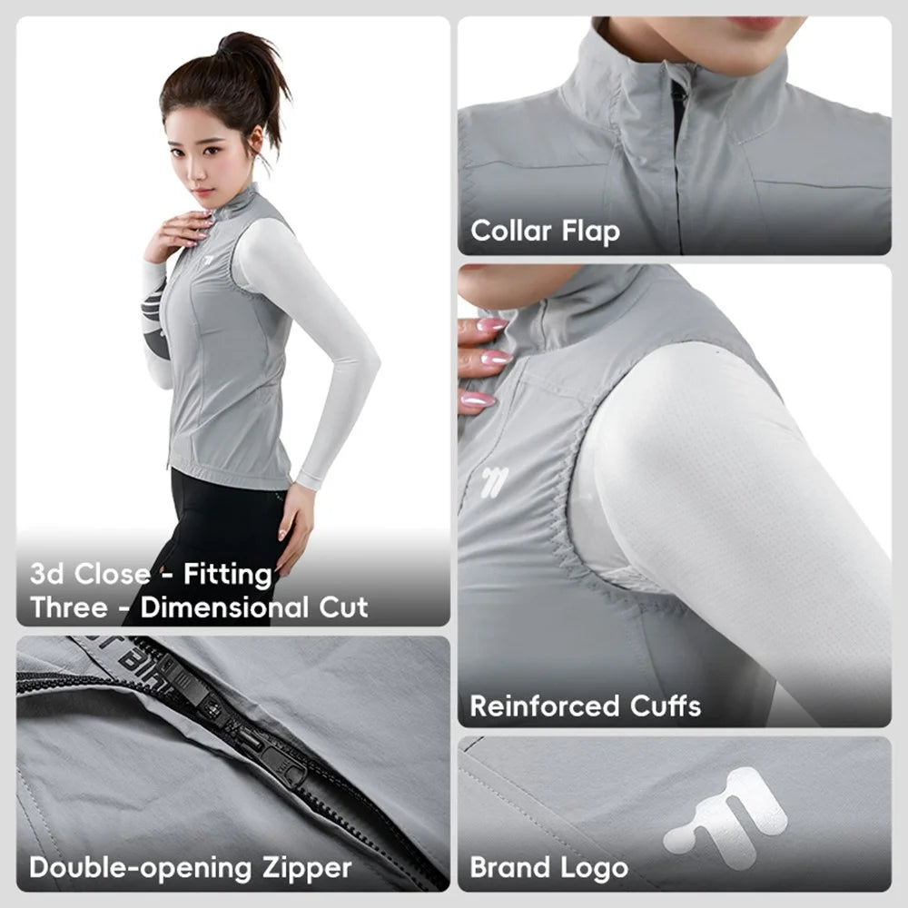 WEST BIKING YP0206179 Women Spring Summer Cycling Vest Windproof Sleeveless Jacket Road Bike Jersey - Grey S - 7