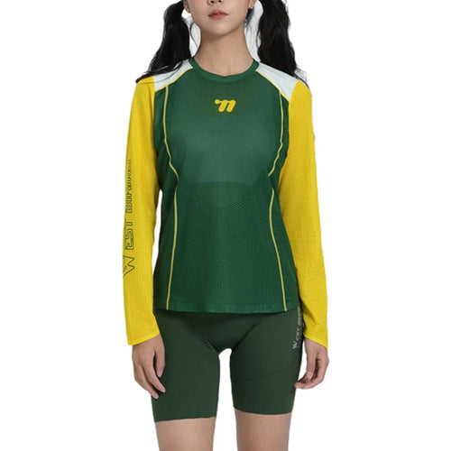 WEST BIKING YP0202342 Women Outdoor Quick Dry Cycling Jersey Long Sleeve Breathable Hiking Running Training Top, XS / S - Yellow / Green - 1