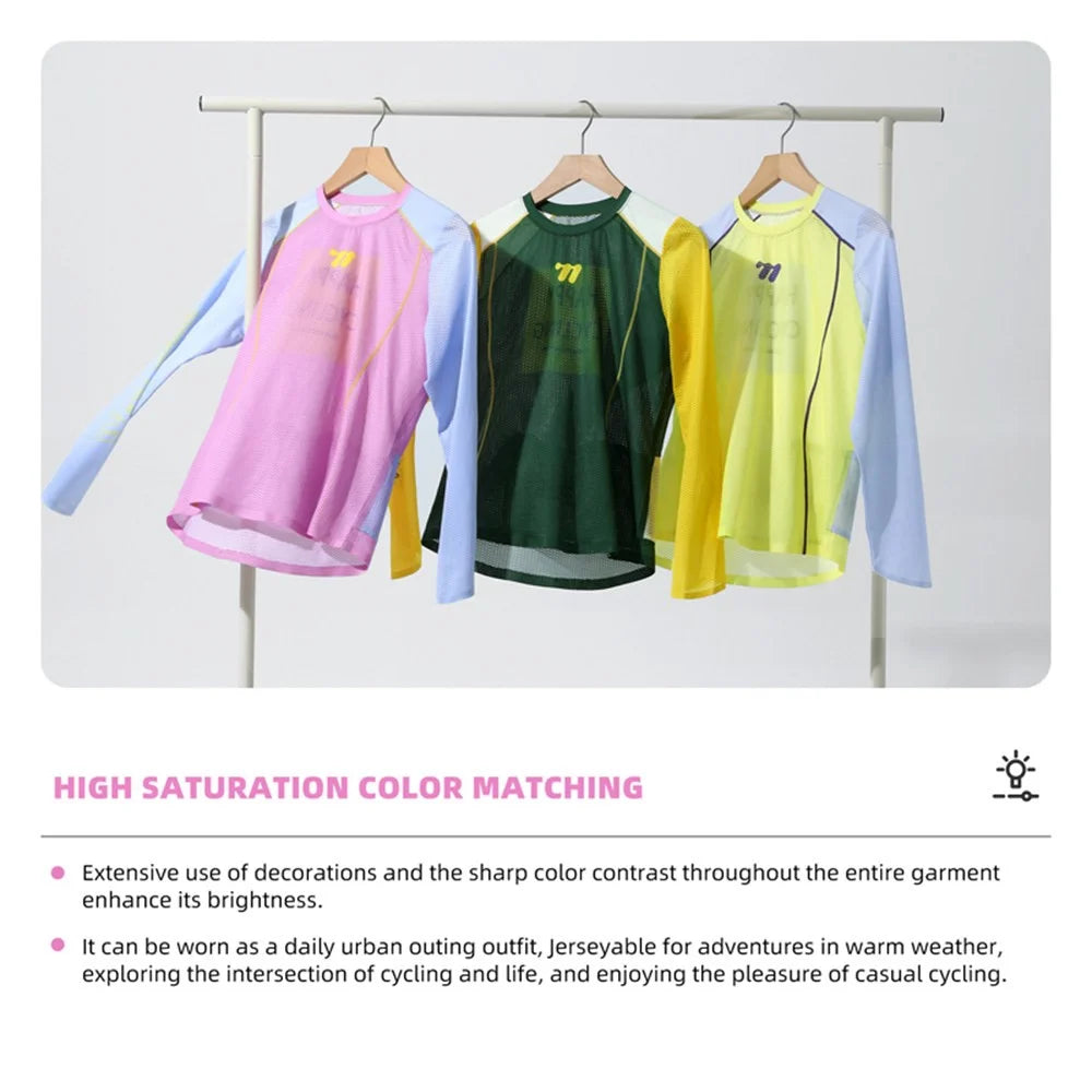 WEST BIKING YP0202342 Women Outdoor Quick Dry Cycling Jersey Long Sleeve Breathable Hiking Running Training Top, XS / S - Yellow / Green - 6
