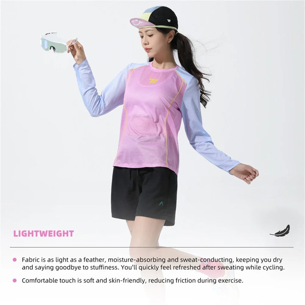 WEST BIKING YP0202342 Women Outdoor Quick Dry Cycling Jersey Long Sleeve Breathable Hiking Running Training Top, XS / S - Yellow / Green - 7