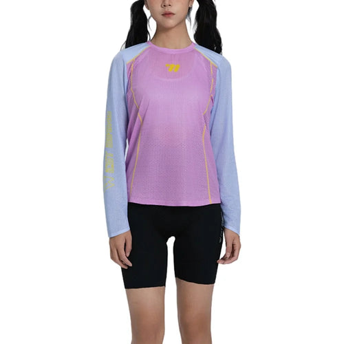 WEST BIKING YP0202342 Women Outdoor Quick Dry Cycling Jersey Long Sleeve Breathable Hiking Running Training Top, XL / XXL - Pink / Blue - 1