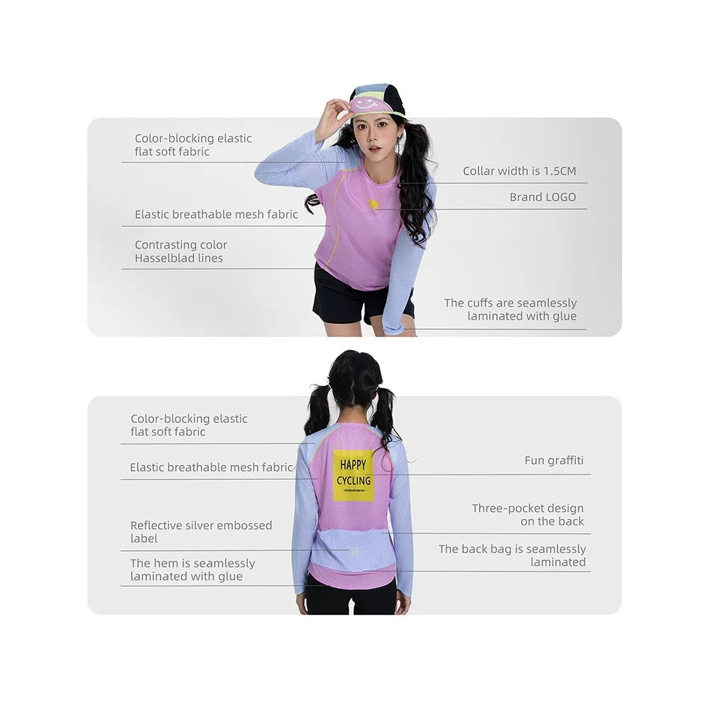 WEST BIKING YP0202342 Women Outdoor Quick Dry Cycling Jersey Long Sleeve Breathable Hiking Running Training Top, XL / XXL - Pink / Blue - 3