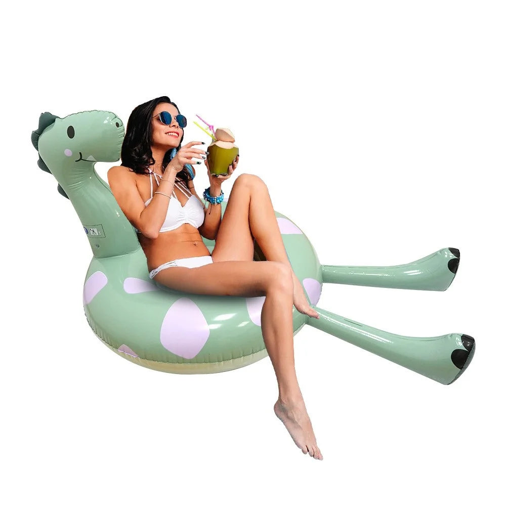 Dinosaur Design Inflatable Pool Float PVC Swimming Ring Rest Seat Adults Large Size Thick Swim Tube - 2
