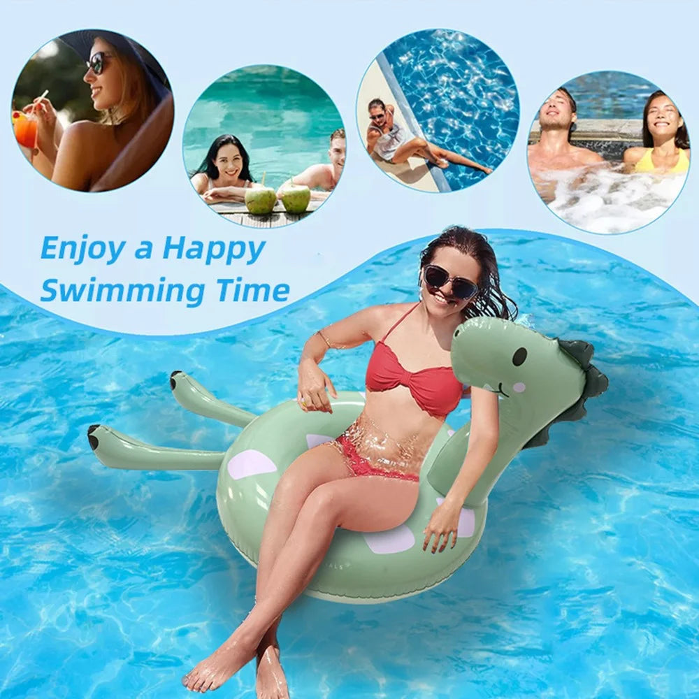 Dinosaur Design Inflatable Pool Float PVC Swimming Ring Rest Seat Adults Large Size Thick Swim Tube - 5