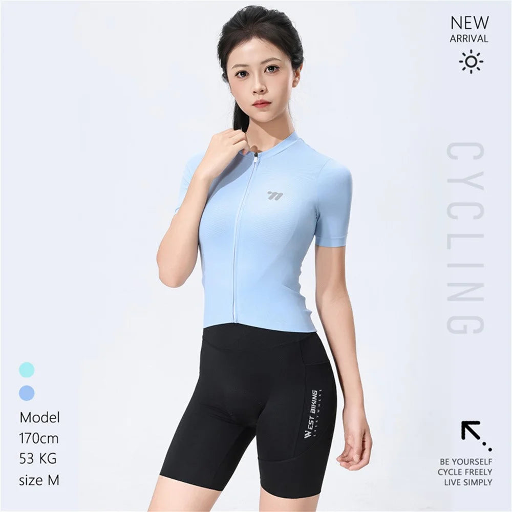 WEST BIKING YP0206184 For Women Breathable Summer Cycling Jersey UPF50+ Slim Fit Short Sleeve Bike T-Shirt - Blue / XS - 2