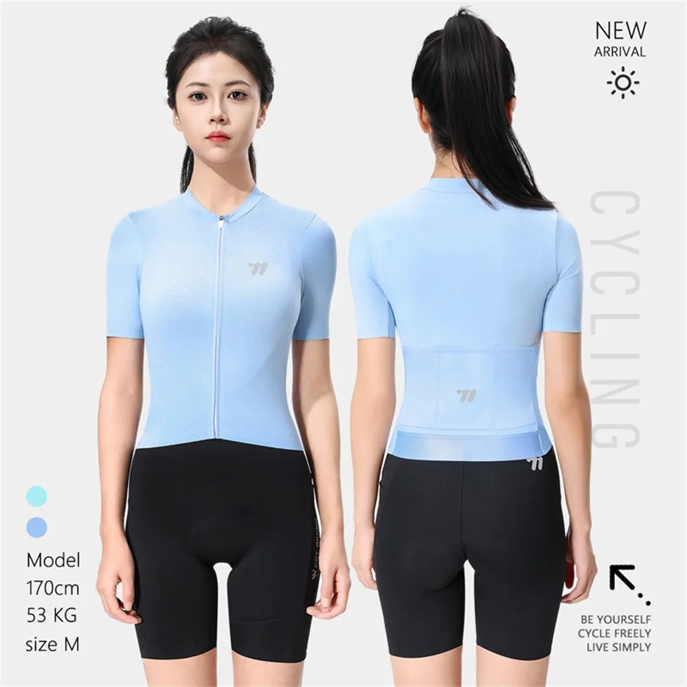 WEST BIKING YP0206184 For Women Breathable Summer Cycling Jersey UPF50+ Slim Fit Short Sleeve Bike T-Shirt - Blue / XS - 3