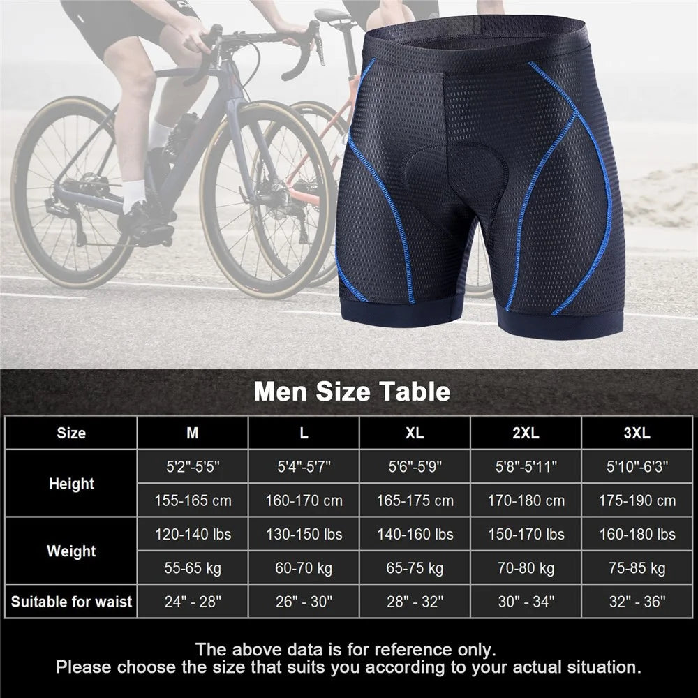 Men Cycling Shorts Padded Underwear Breathable Silicone Cushion Bike Riding Short Pants - Sapphire / M - 7