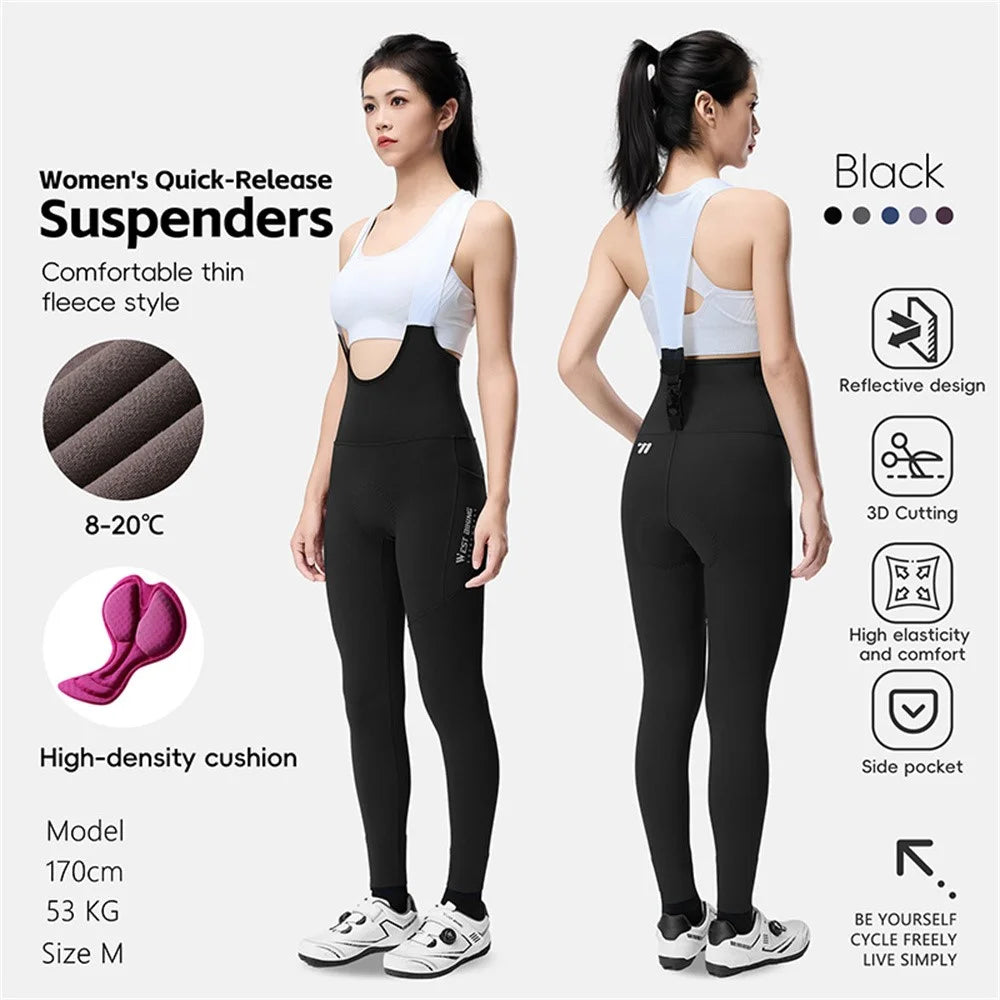 WEST BIKING YP0210021 Lightweight Cycling Bib Pants Quick Release Padded 3D Ergonomic Long Pants for Women Autumn Winter - Black  /  M - 2