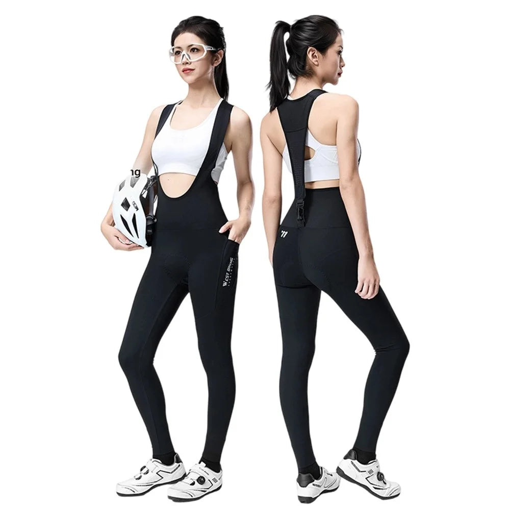 WEST BIKING YP0210022 Thickened Cycling Bib Pants Quick Release Padded 3D Ergonomic Long Pants for Women Autumn Winter - Black  /  M - 1