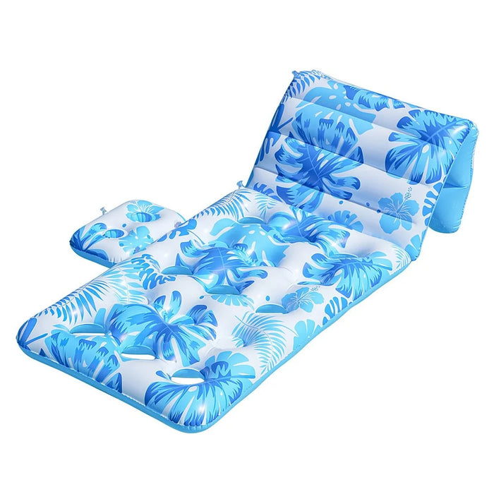 180cm x 90cm Inflatable Leaf Hole Floating Raft Pool Party Floating Lounger with Cup Holder - Blue - 1