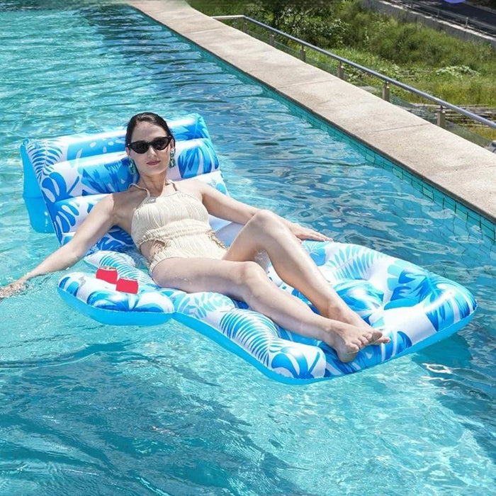 180cm x 90cm Inflatable Leaf Hole Floating Raft Pool Party Floating Lounger with Cup Holder - Blue - 2