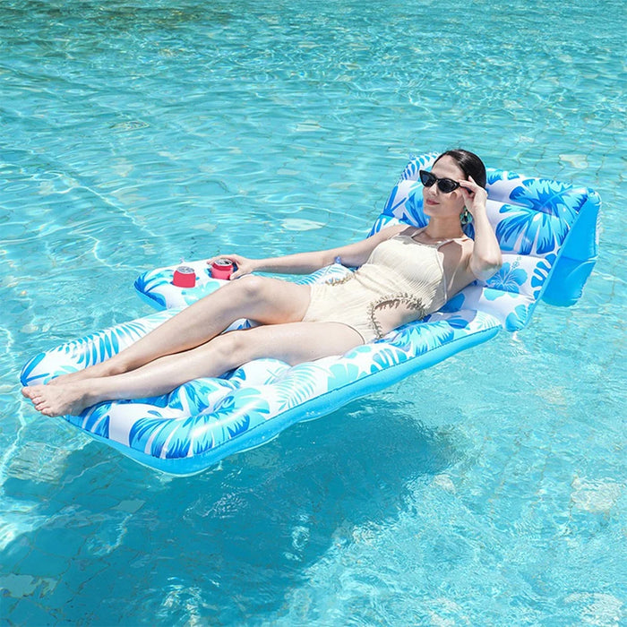 180cm x 90cm Inflatable Leaf Hole Floating Raft Pool Party Floating Lounger with Cup Holder - Blue - 4