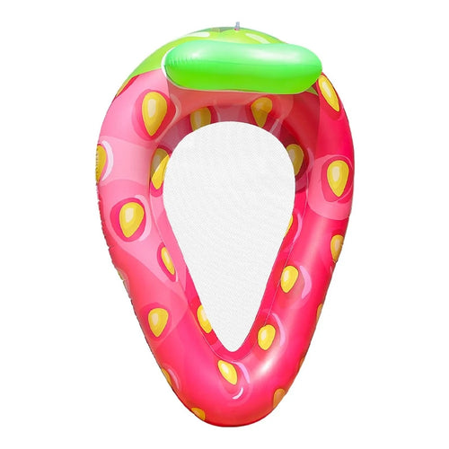 Inflatable Strawberry Mesh Floating Raft 145 x 145cm Extra Thick PVC Mesh Lounger with Pillow for Adults - 1